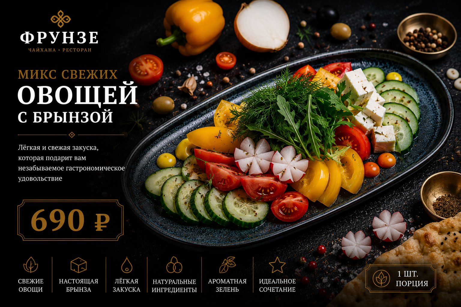 Микс свежих овощей с брынзой